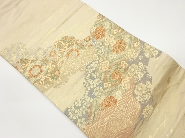 道長取りに華紋・花唐草模様織出し名古屋帯